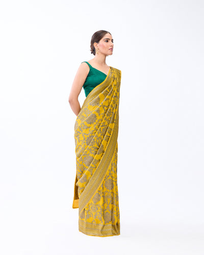 Yellow Banarasi Silk Saree