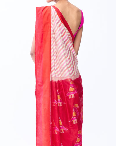 White and Red Patola Silk Saree