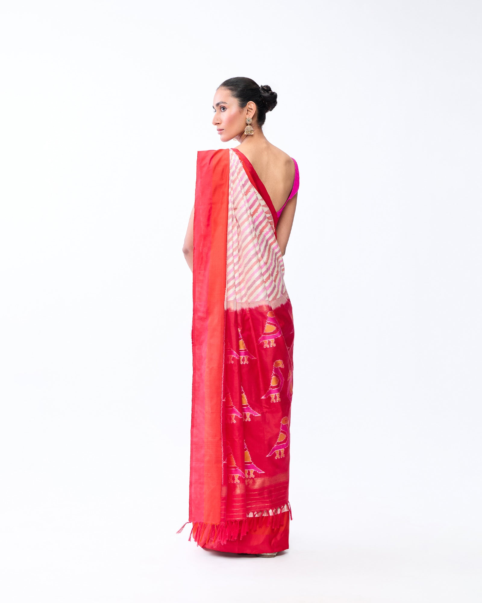 White and Red Patola Silk Saree