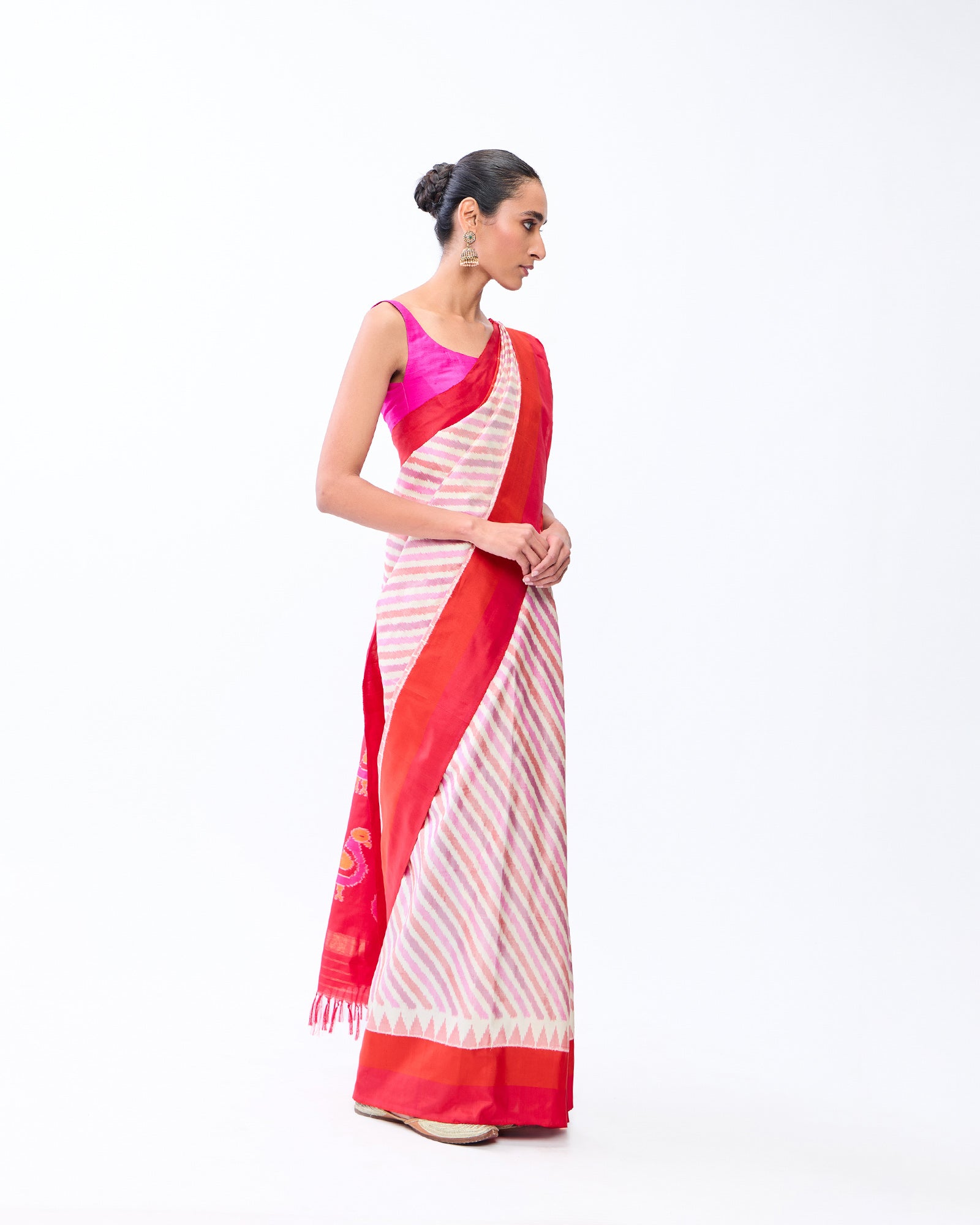 White and Red Patola Silk Saree