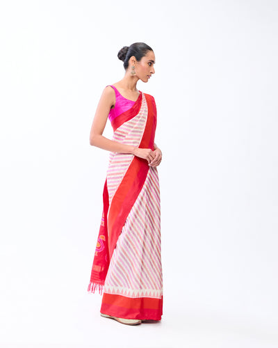 White and Red Patola Silk Saree