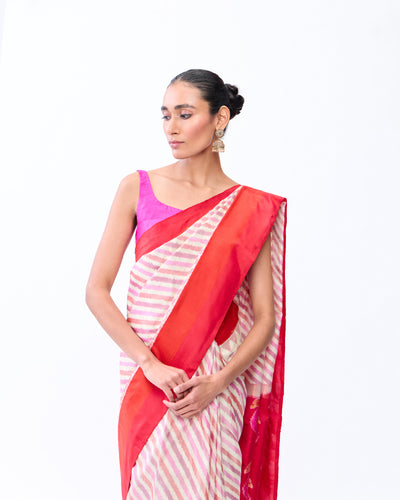White and Red Patola Silk Saree
