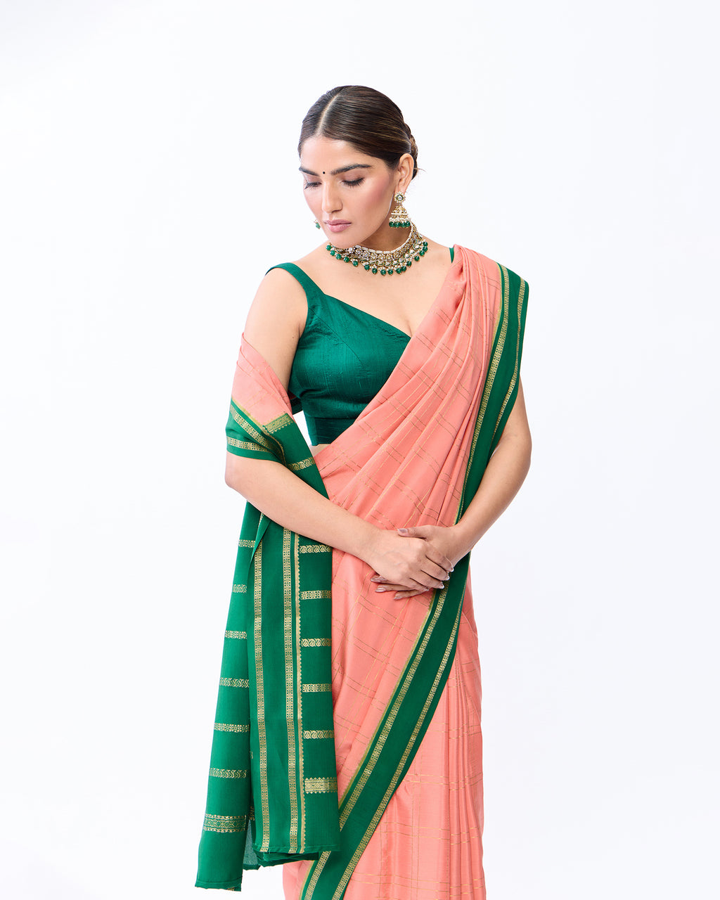 Coral Mysore Crepe Silk Saree
