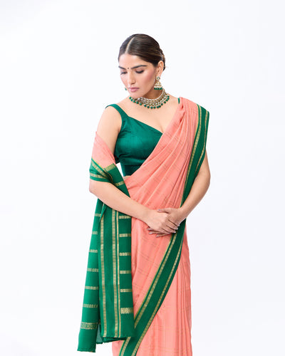 Coral Mysore Crepe Silk Saree