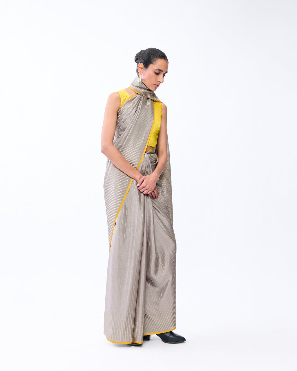 Grey Mysore Crepe Silk Saree