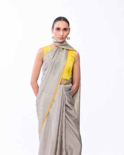 Grey Mysore Crepe Silk Saree