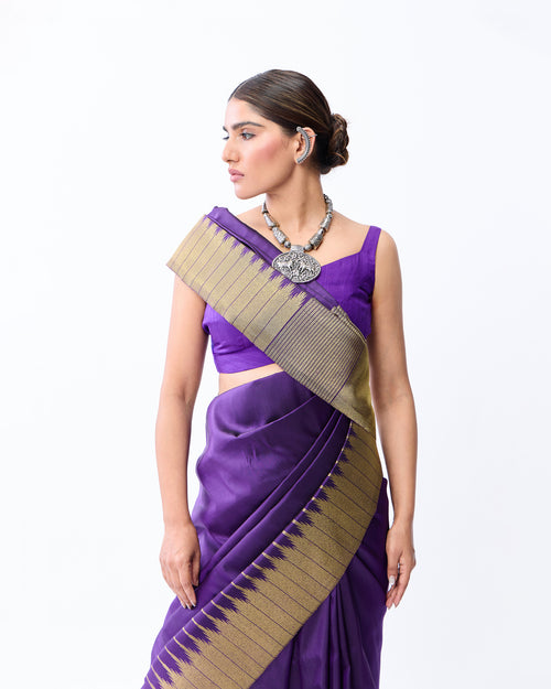 A Violet Kanchivaram Silk Saree