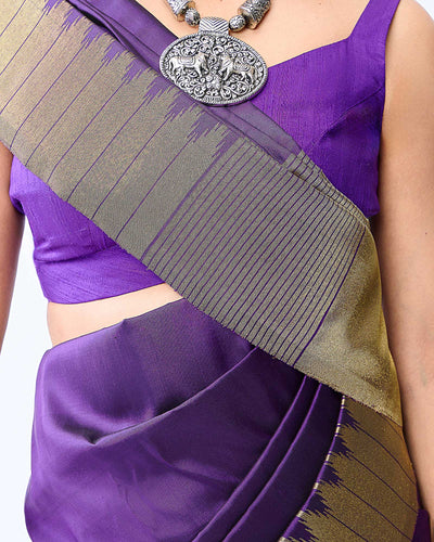 A Violet Kanchivaram Silk Saree