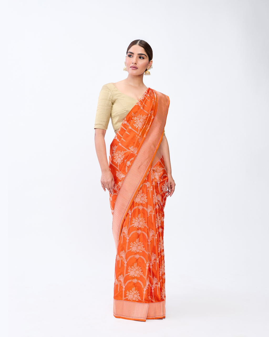 Orange Banarasi Silk Saree