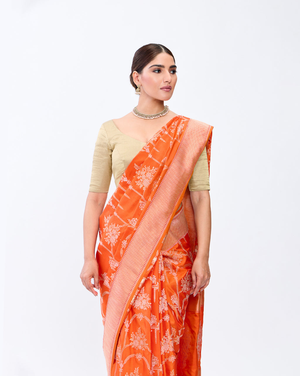 Orange Banarasi Silk Saree
