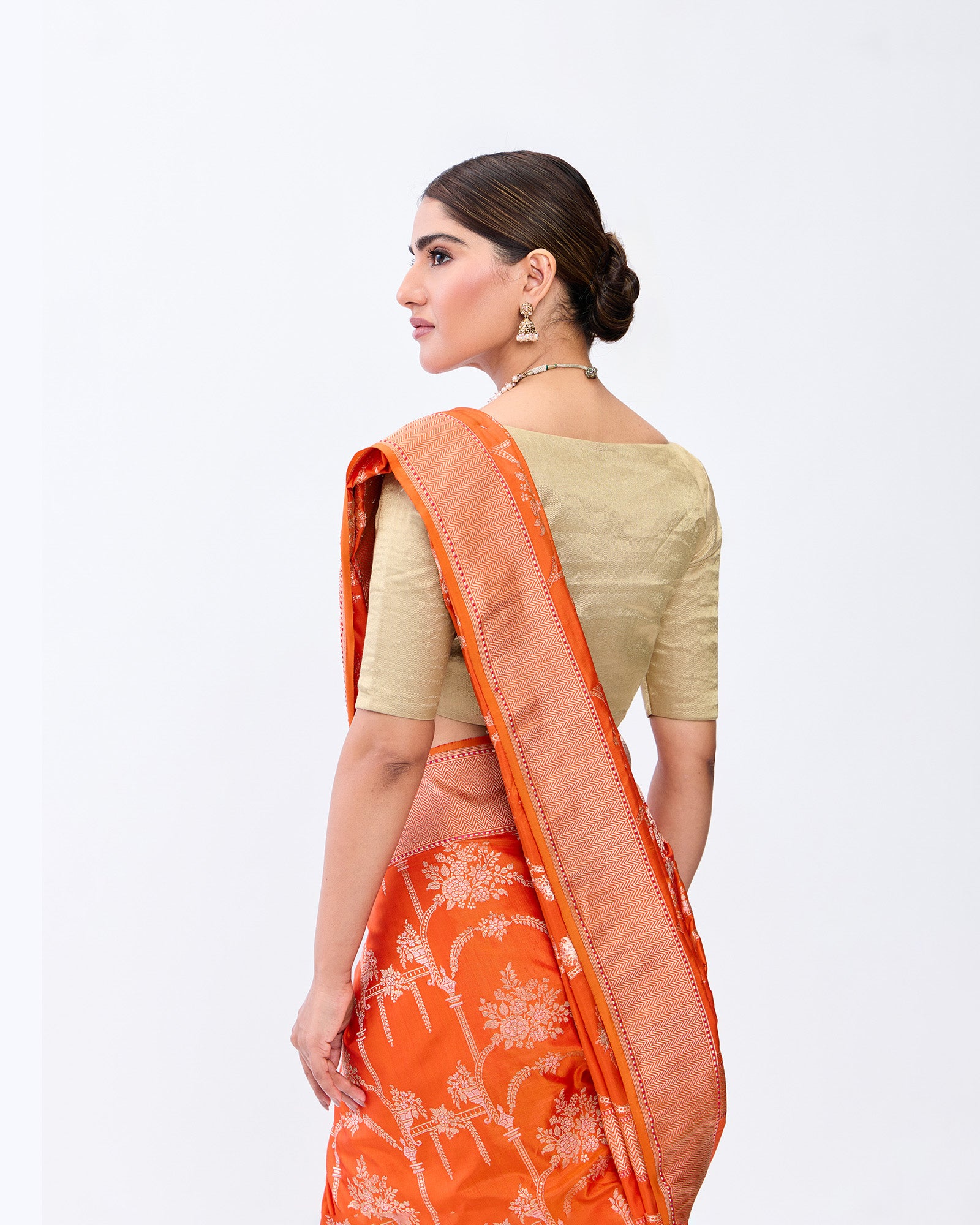 Orange Banarasi Silk Saree