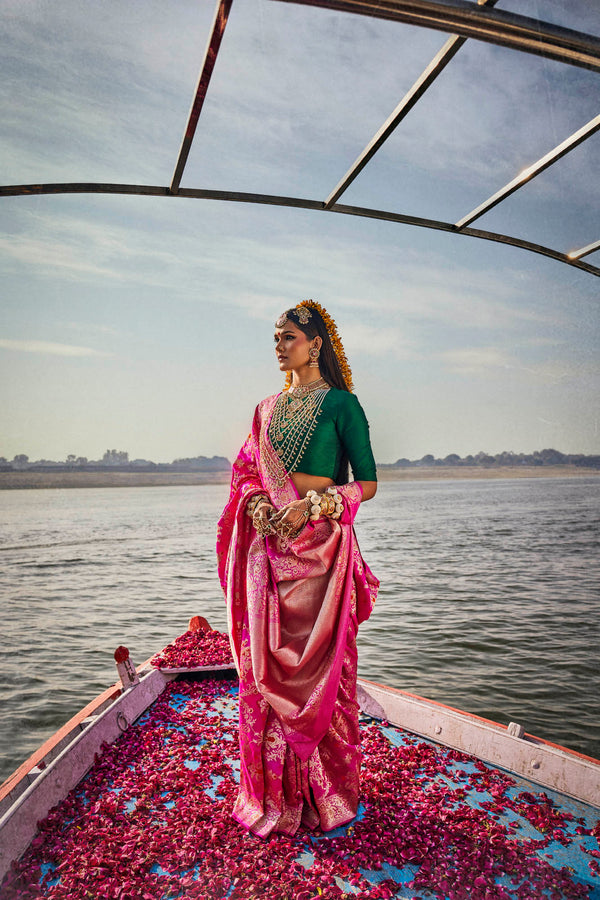 Pink Banarasi Silk Saree