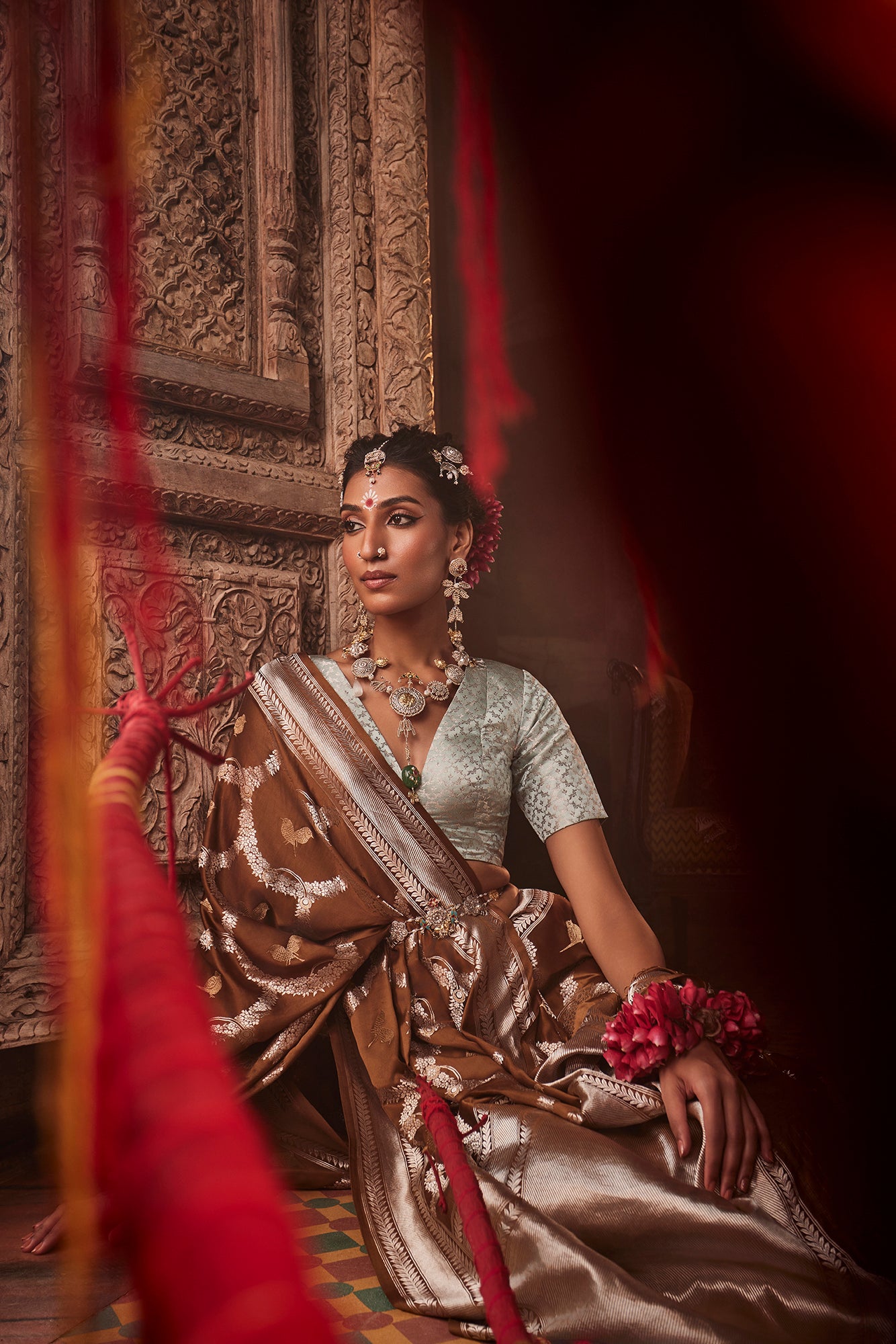 Brown Banarasi Silk Saree