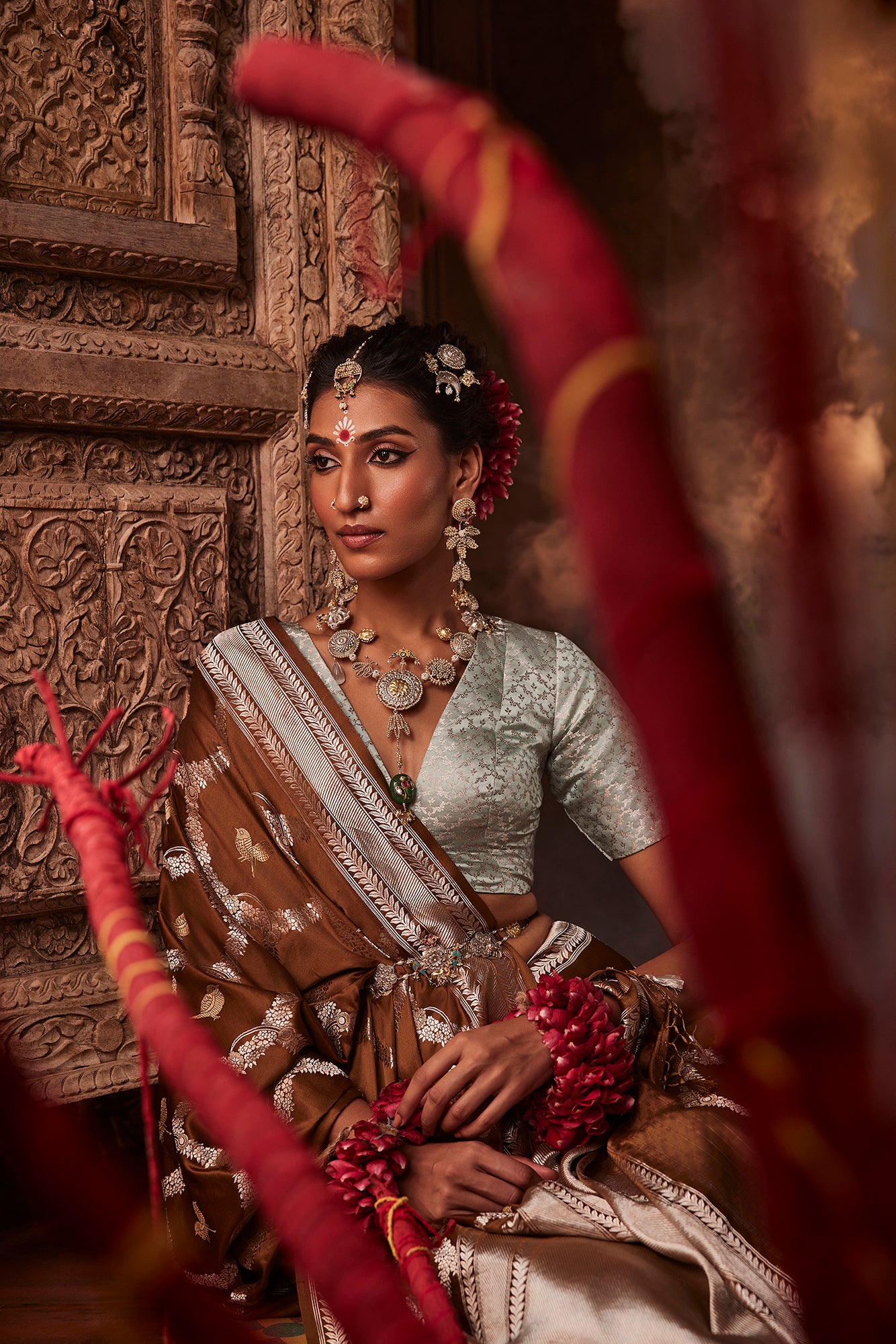 Brown Banarasi Silk Saree