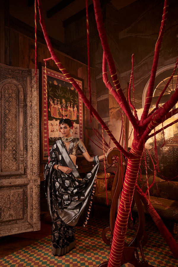 Black Banarasi Silk Saree