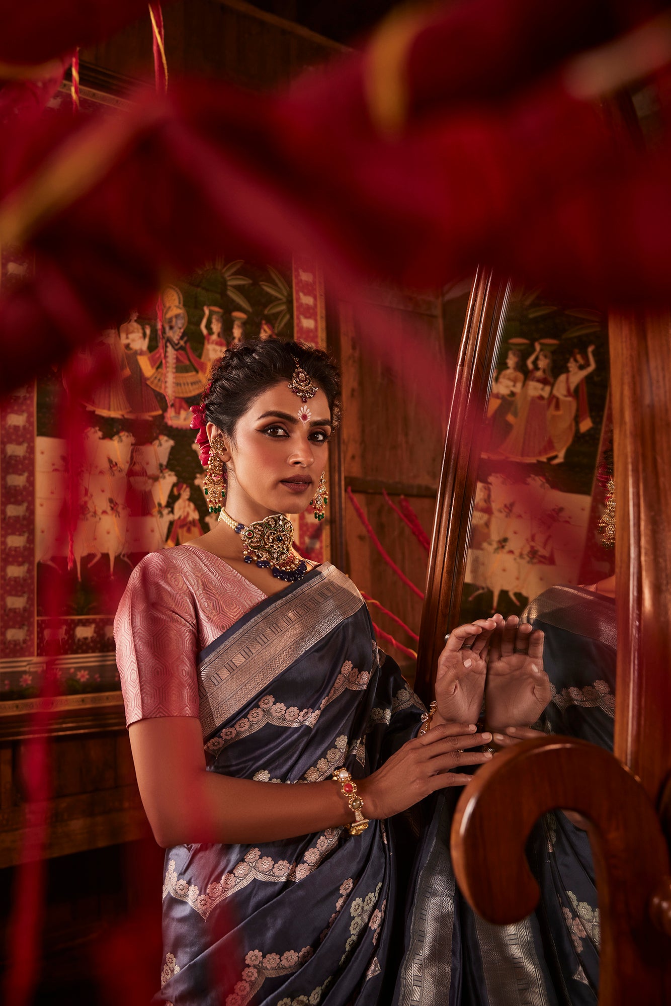 Grey Banarasi Silk Saree