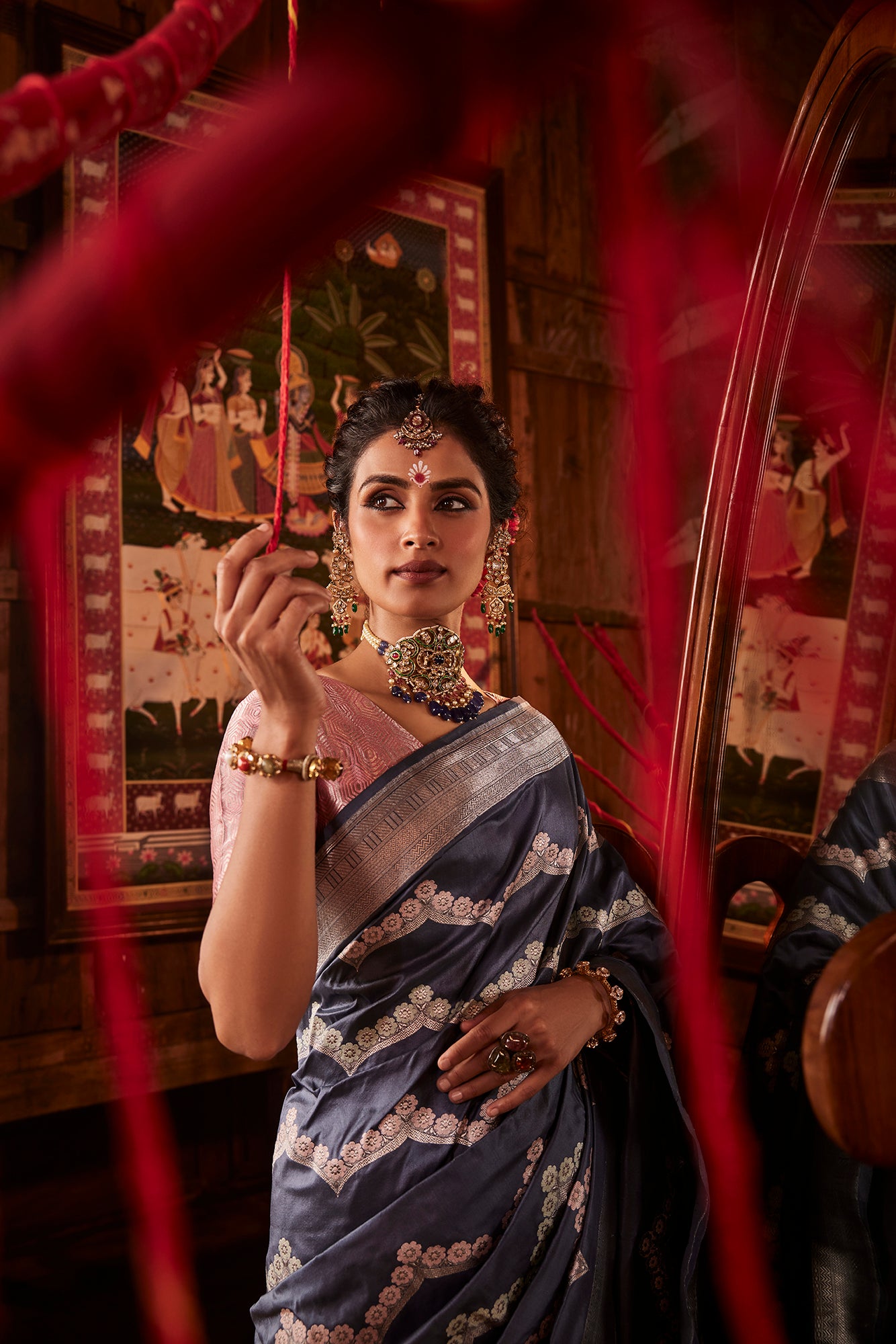 Grey Banarasi Silk Saree