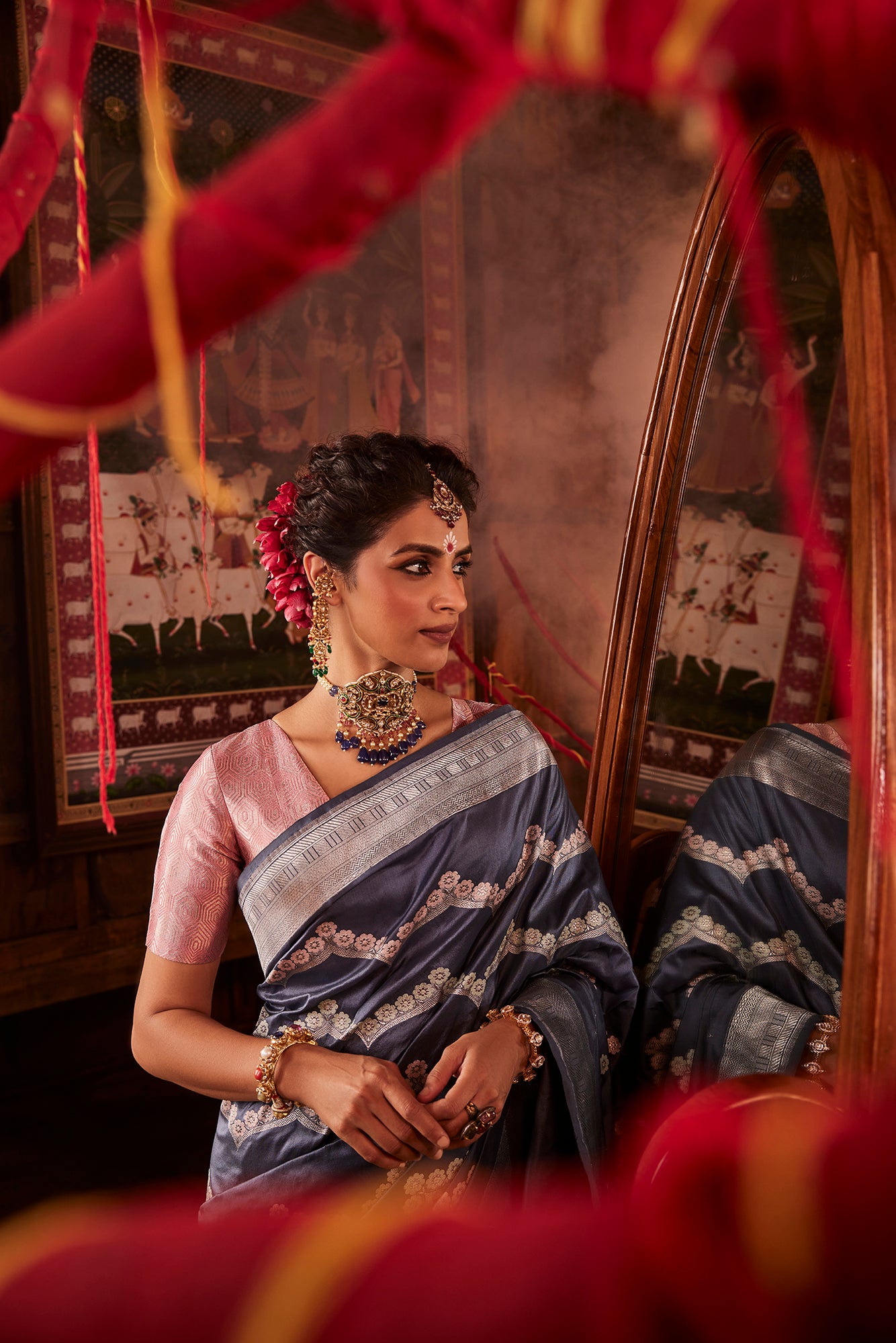 Grey Banarasi Silk Saree