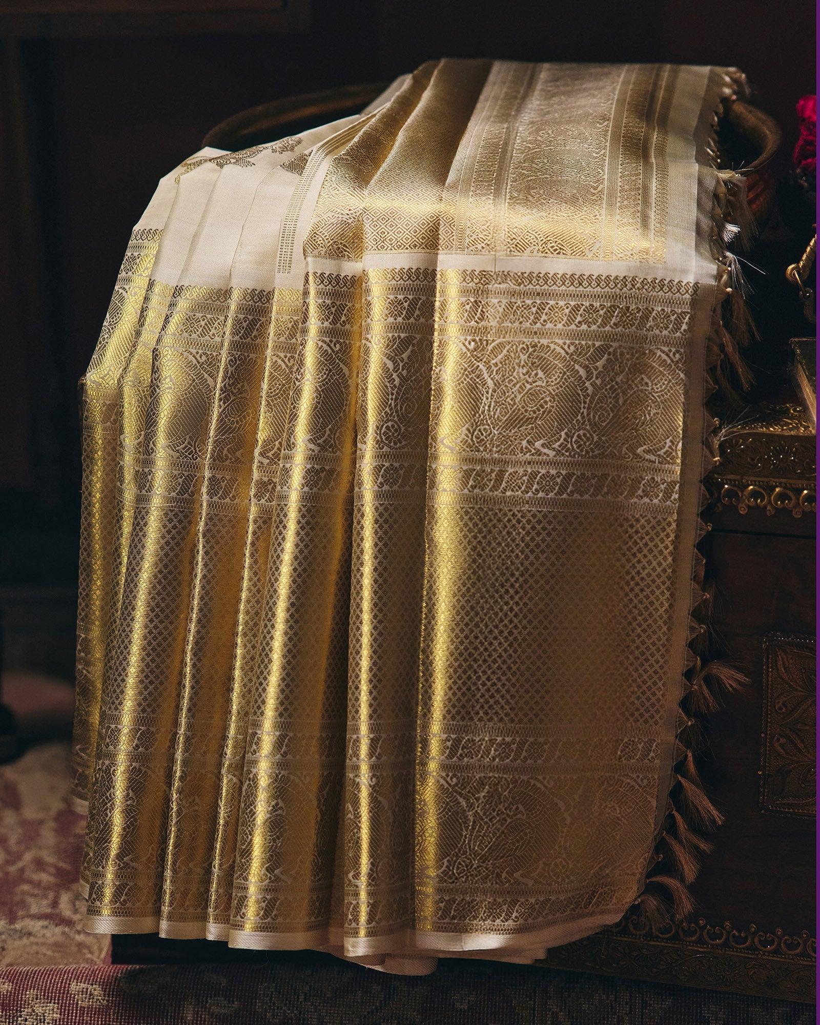Off-White Kanchivaram Organza Silk Saree - 093 of 105