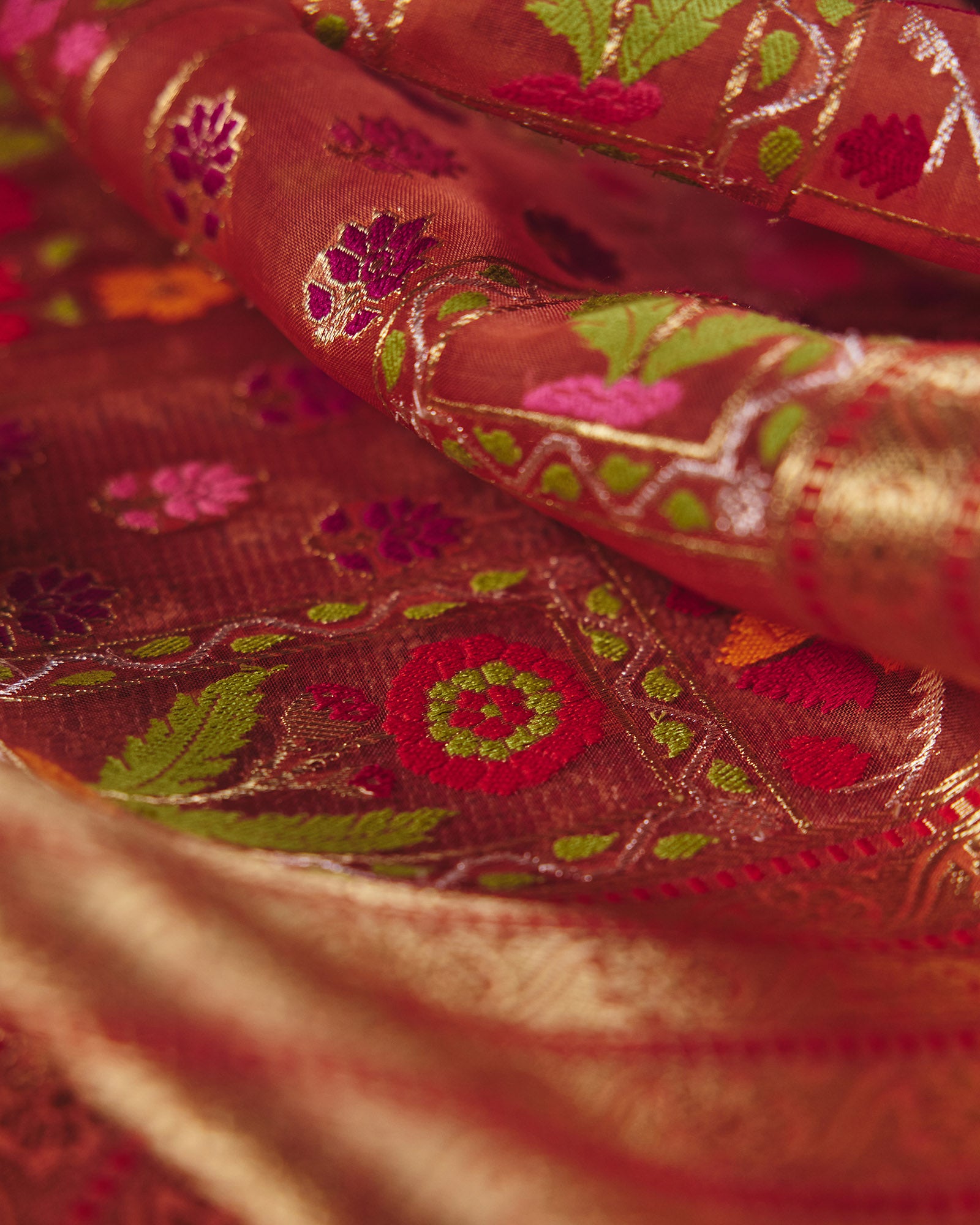 Peach Banrasi Kora Silk Saree