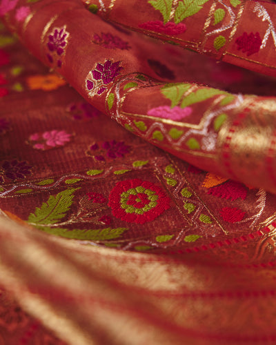 Peach Banrasi Kora Silk Saree