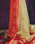 Lemon Yellow Banarasi Silk Organza Saree - 086 of 105