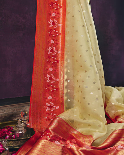 Lemon Yellow Banarasi Silk Organza Saree - 086 of 105