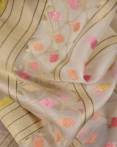 Off-White Banarasi Kora Silk Saree - 100 of 105