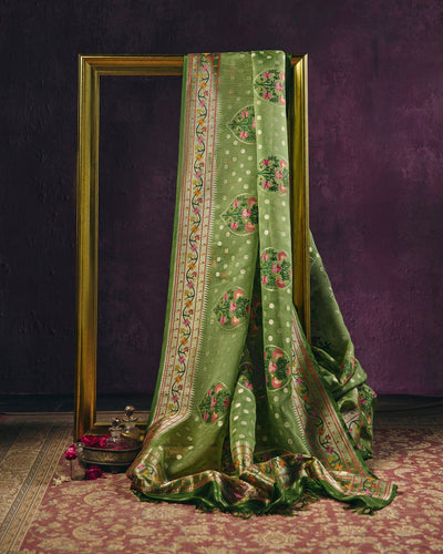 Green Banarasi Organza Silk Saree - 048 of 105