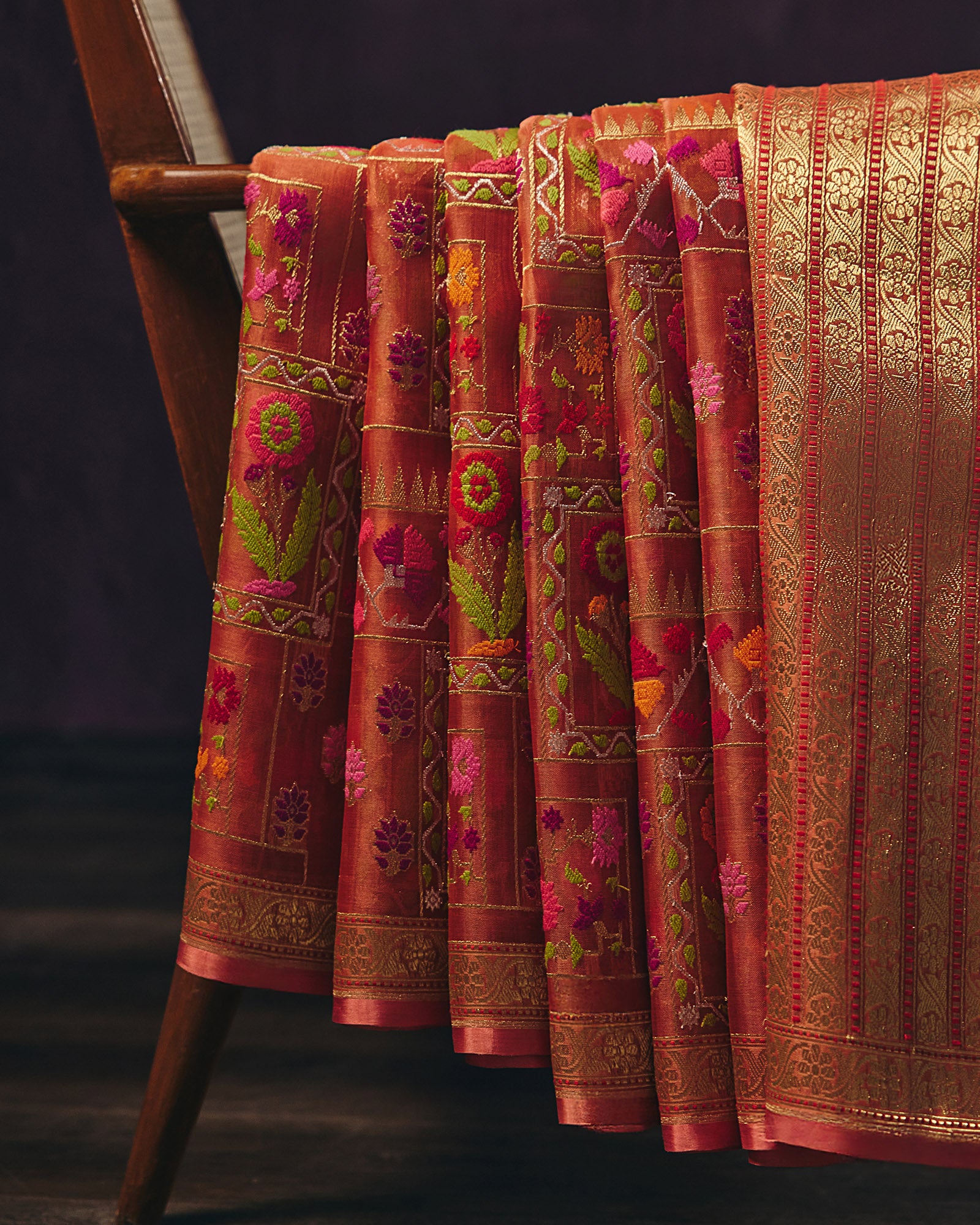 Peach Banrasi Kora Silk Saree