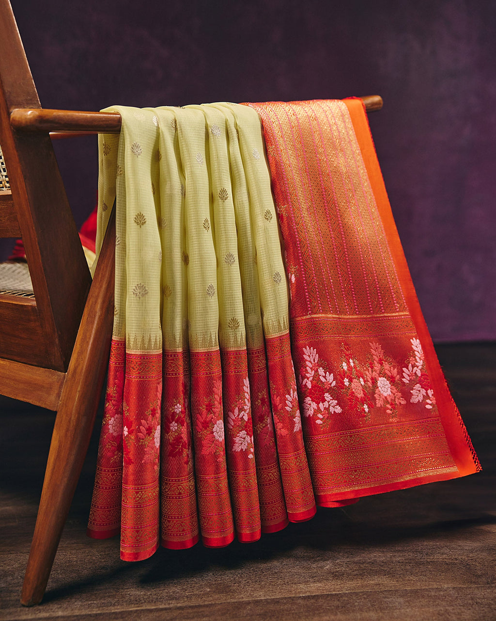 Lemon Yellow Banarasi Silk Organza Saree - 086 of 105