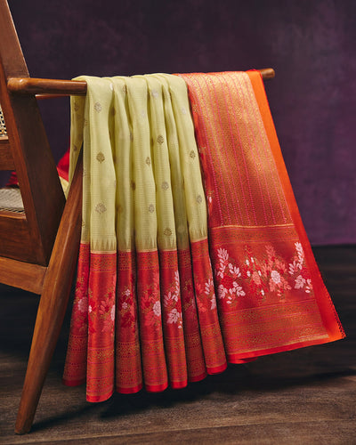 Lemon Yellow Banarasi Silk Organza Saree - 086 of 105