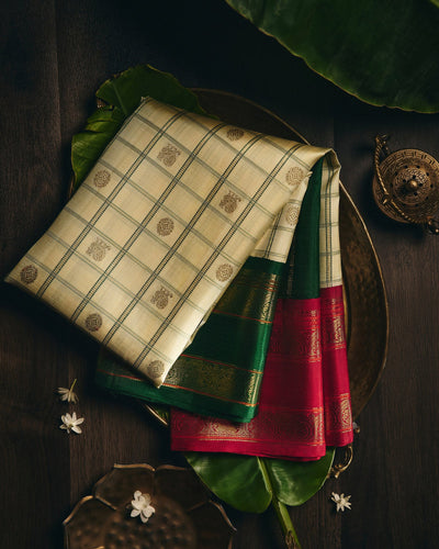 Off-White Kanchivaram Silk Saree - 007 of 105