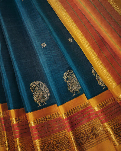 Peacock Blue Kanchivaram Silk Saree - 060 of 105
