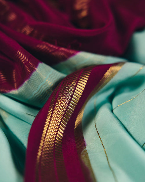 Aqua Blue Mysore Crepe Silk Saree - 012 of 105