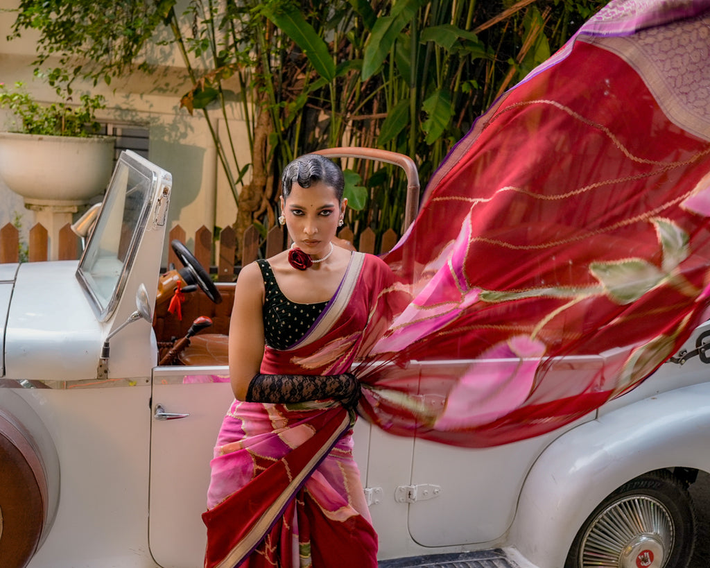 Red Banarasi Georgette Silk