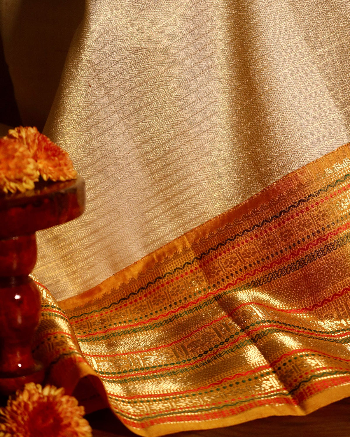 Off White Kanchivaram Silk Saree