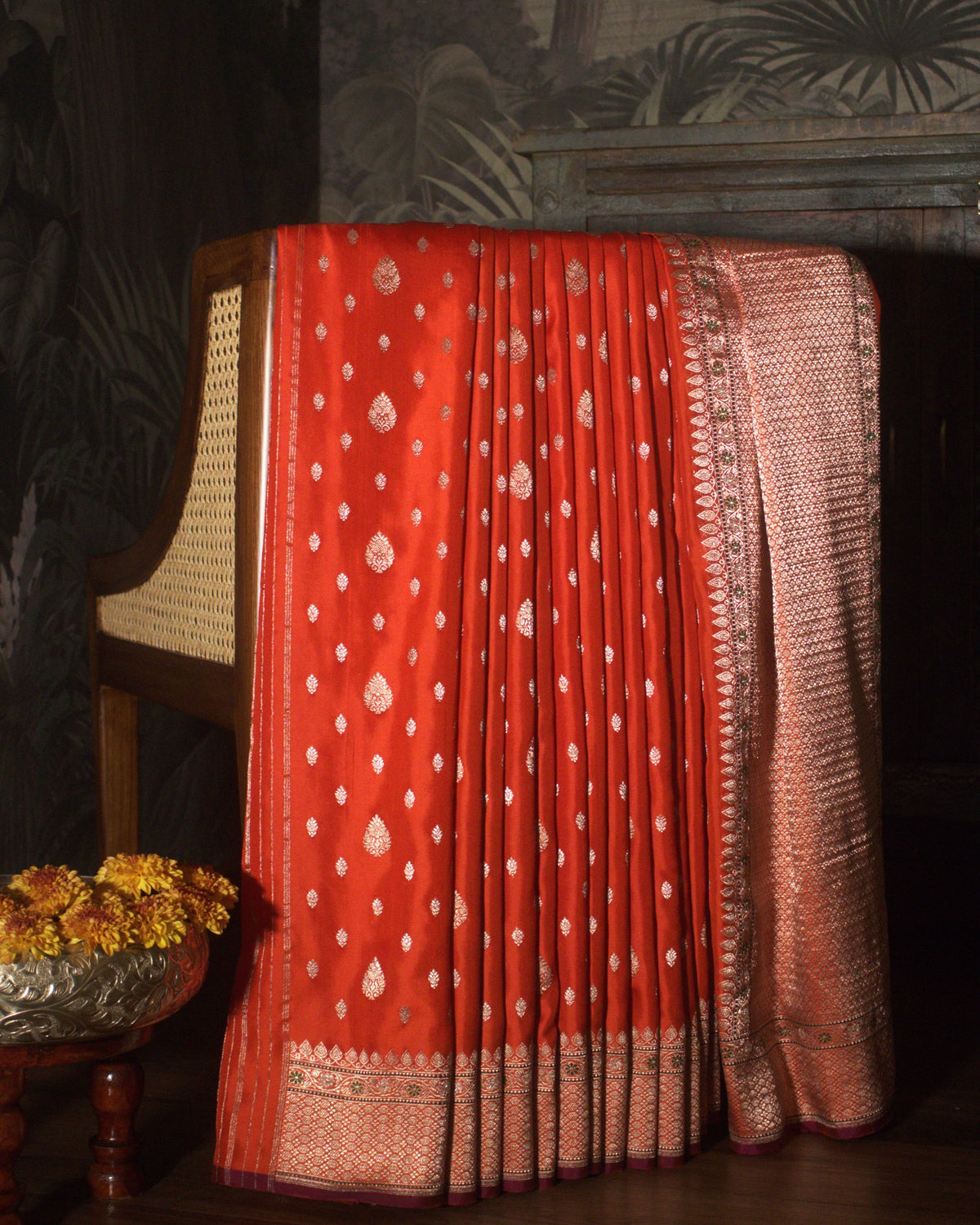Orange Banarasi Silk Saree