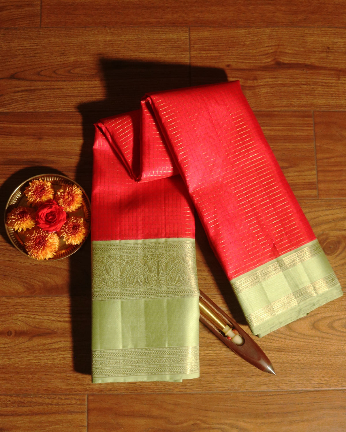 Reddish Pink Kanchivaram Silk Saree
