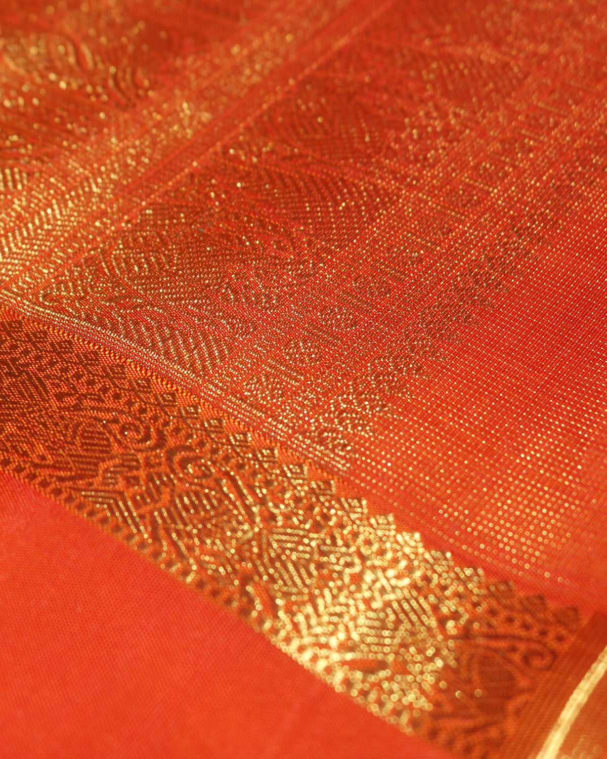 Orangish Red Kanchivaram Silk Saree