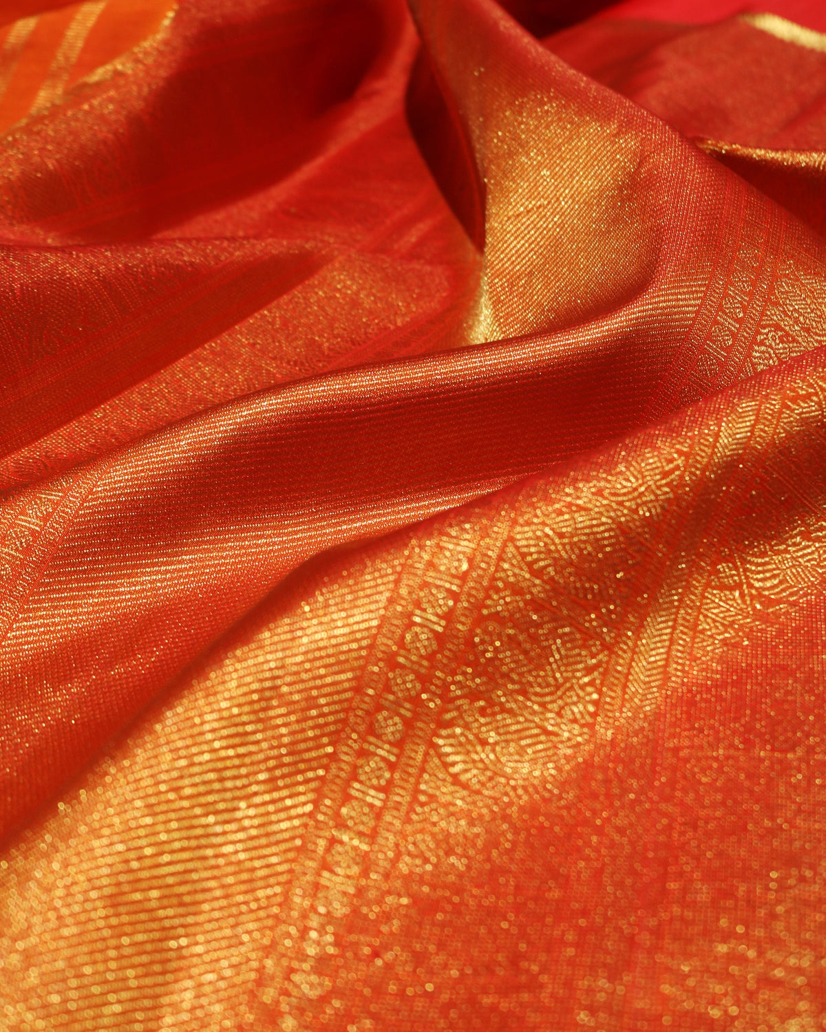 Orangish Red Kanchivaram Silk Saree