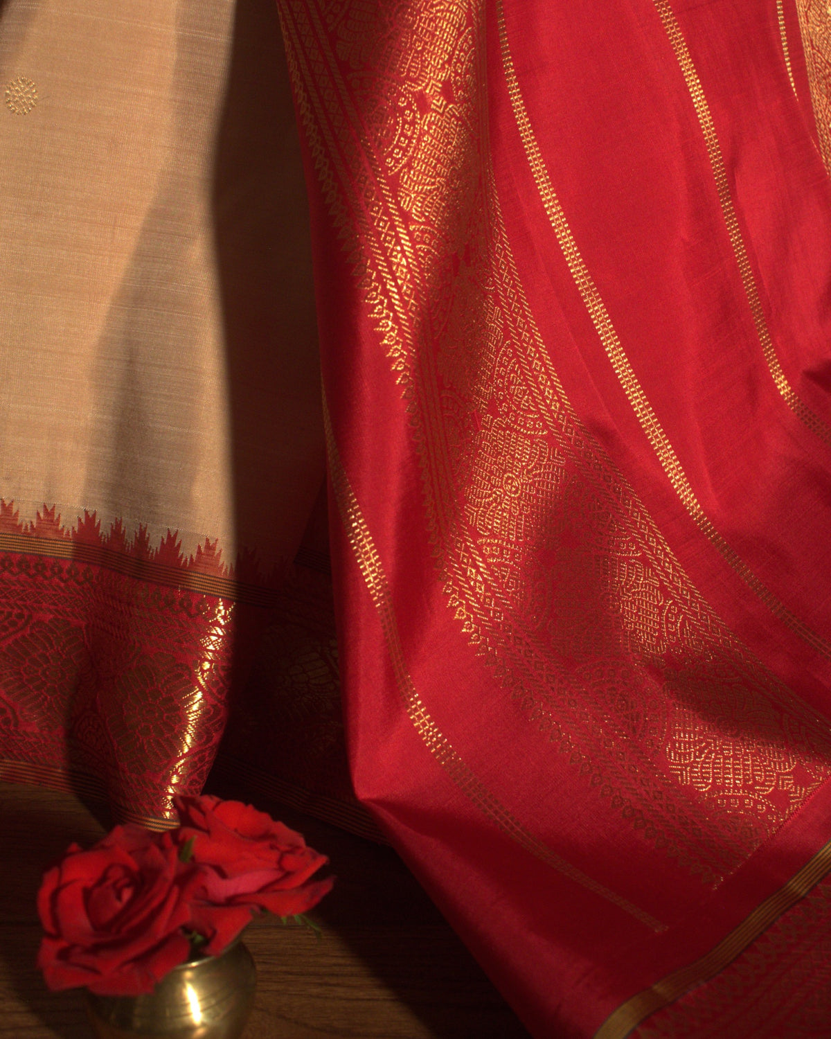 Cream Kanchivaram Silk Saree