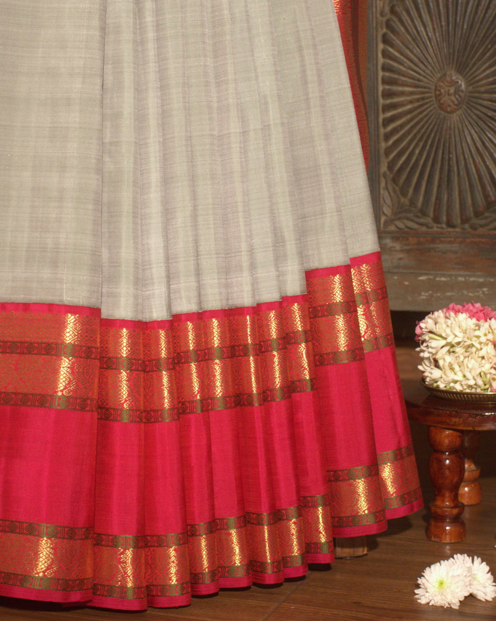 Cream Kanchivaram Silk Saree