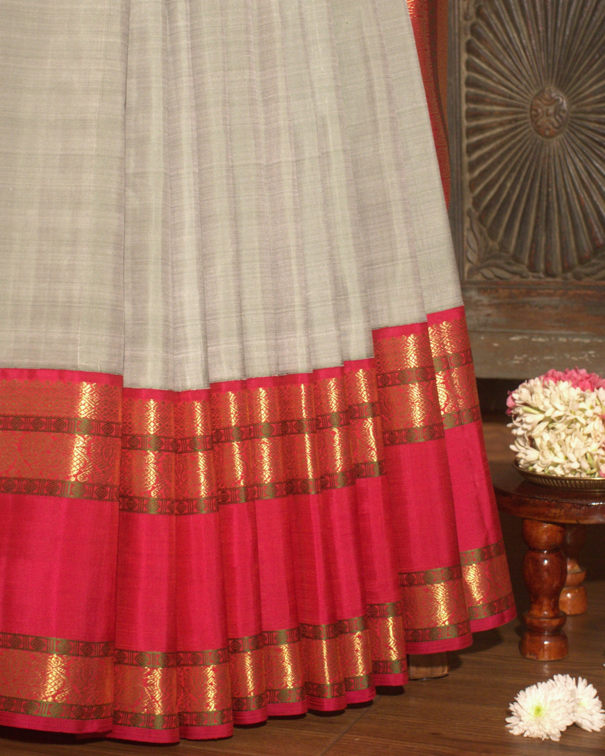 Cream Kanchivaram Silk Saree