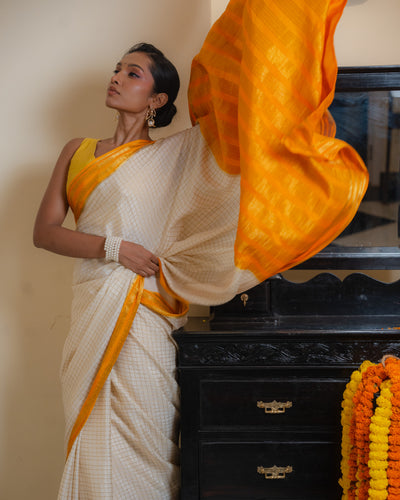 Off-White Mysore Crepe Silk Saree