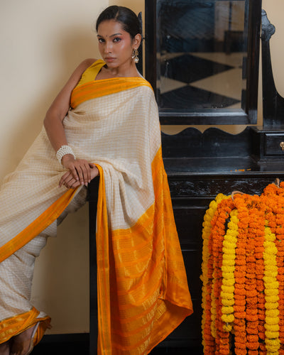 Off-White Mysore Crepe Silk Saree