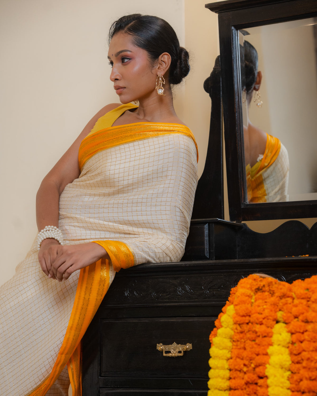 Off-White Mysore Crepe Silk Saree