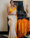 Off-White Mysore Crepe Silk Saree
