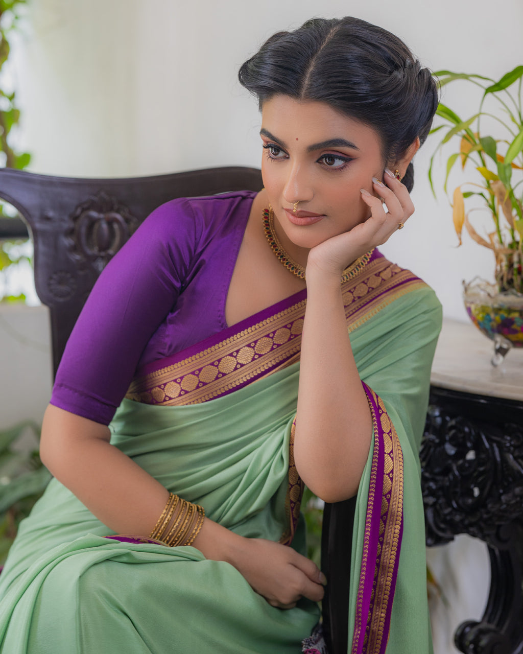 Green Mysore Crepe Silk Saree