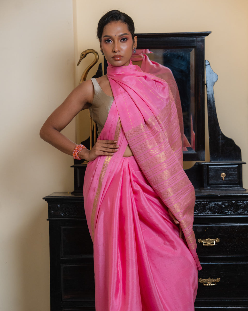 Pink Mysore Crepe Silk Saree